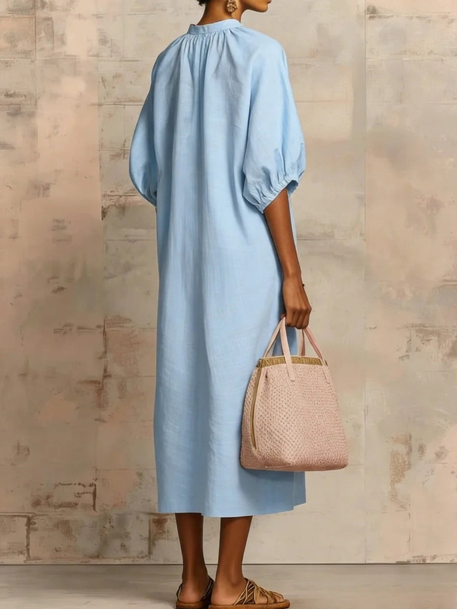 Claris - Midi Puff-Sleeve Dress