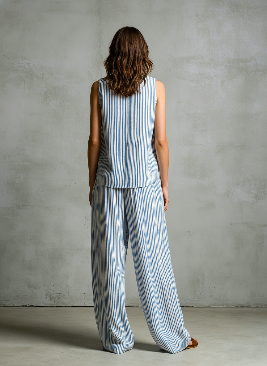 Chloe - Striped Sleeveless V-Neck Two-Piece Set