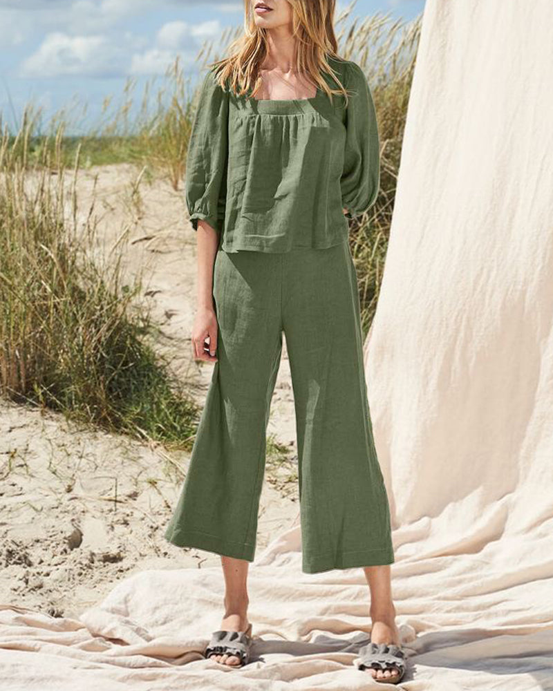 Ella - Mid Sleeve Cropped Pants Two-Piece Set