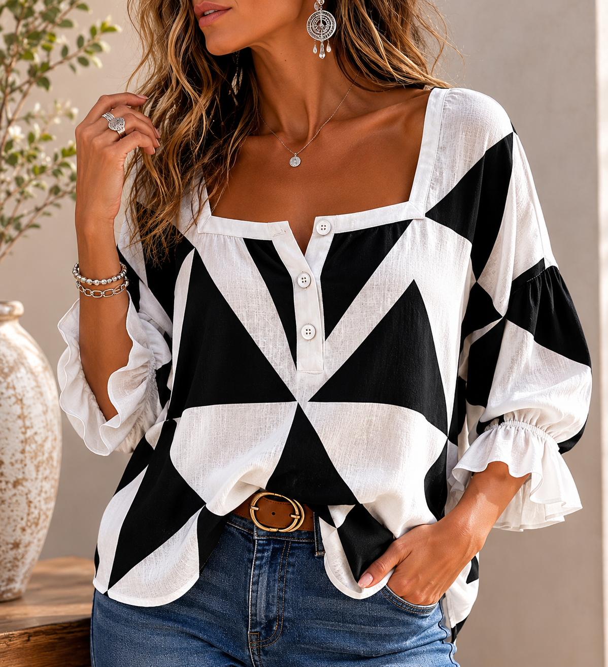 Lucy - Effortless Monochrome Statement Blouse