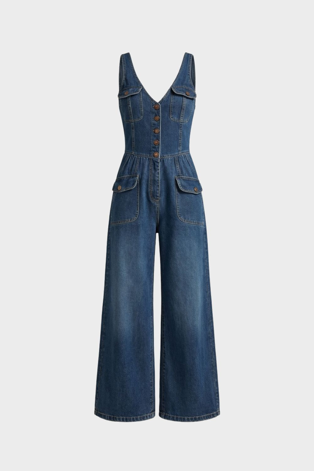 Abby - Loose-Fit Straight-Leg Denim Jumpsuit