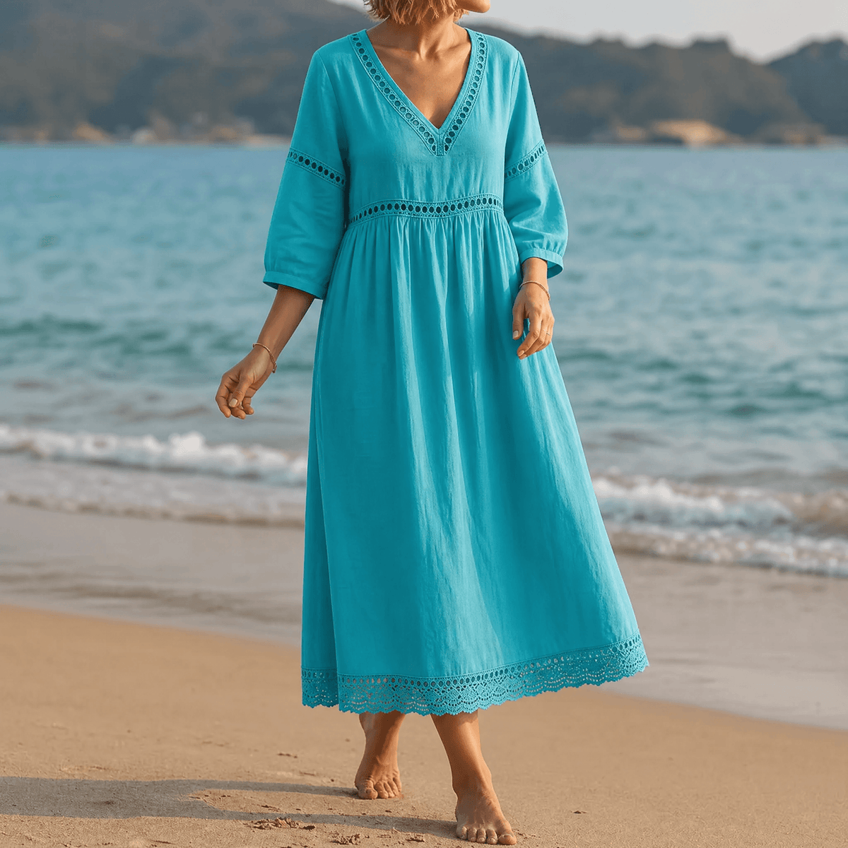 Rosie - Crochet Trim Midi Dress