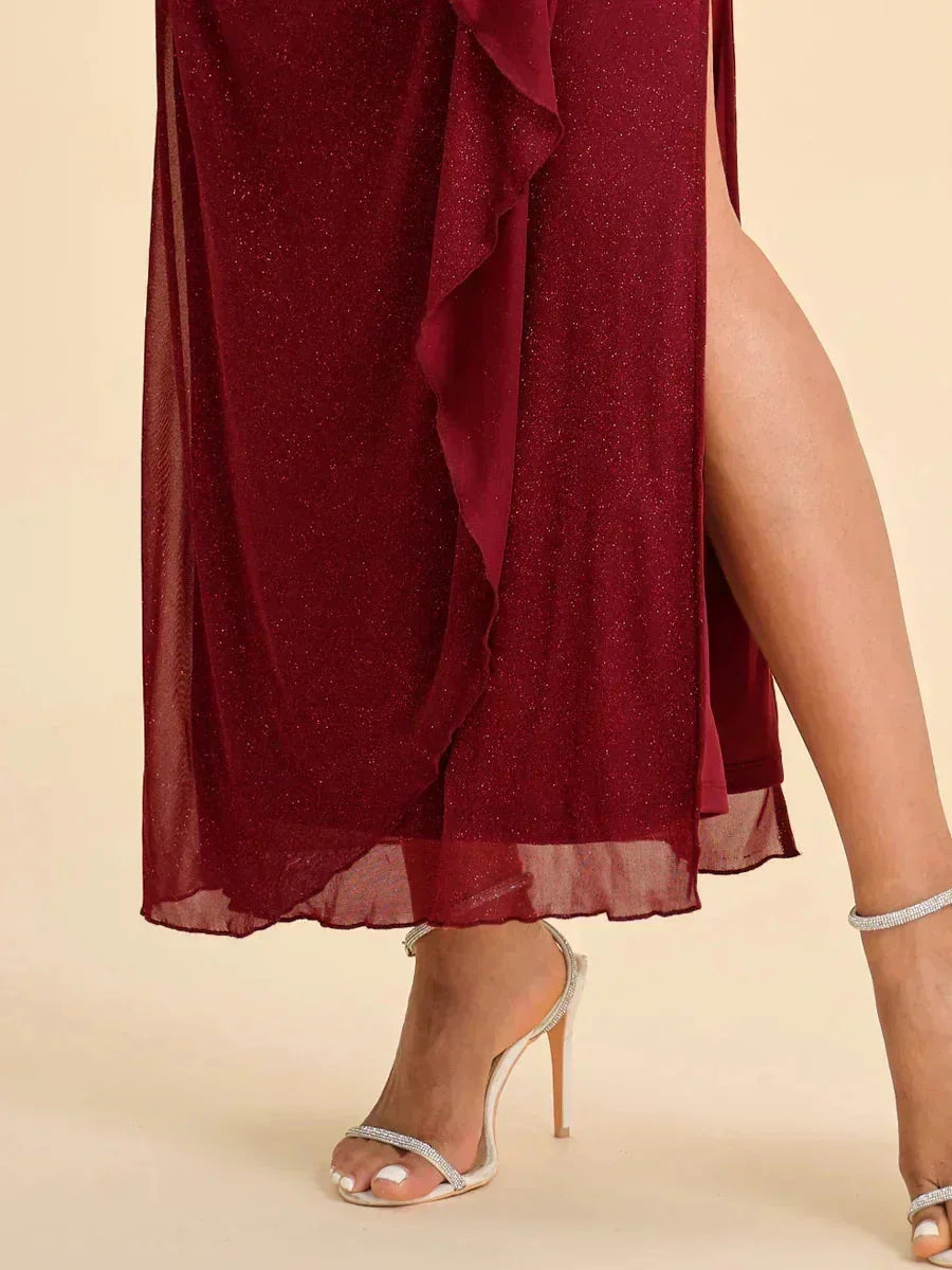 Brigette - Flattering Ankle-Length Glitter Mesh Dress