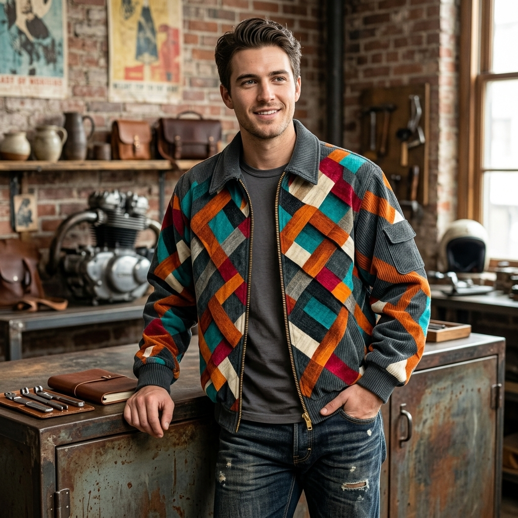 Norman - Men's Retro Color Block Zipper Jacket