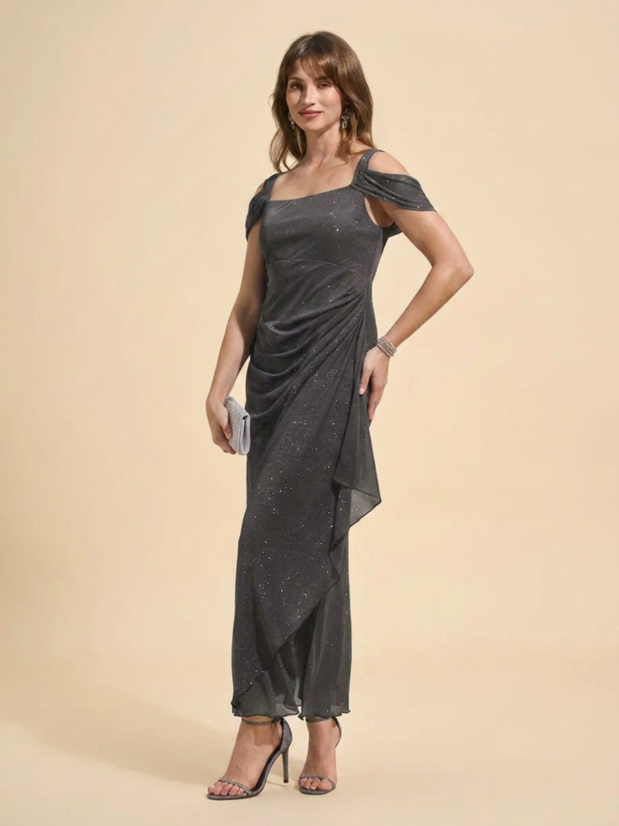 Brigette - Flattering Ankle-Length Glitter Mesh Dress