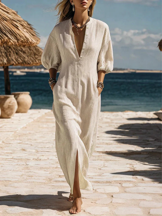 Francesca - Striped Button-Down Midi Dress