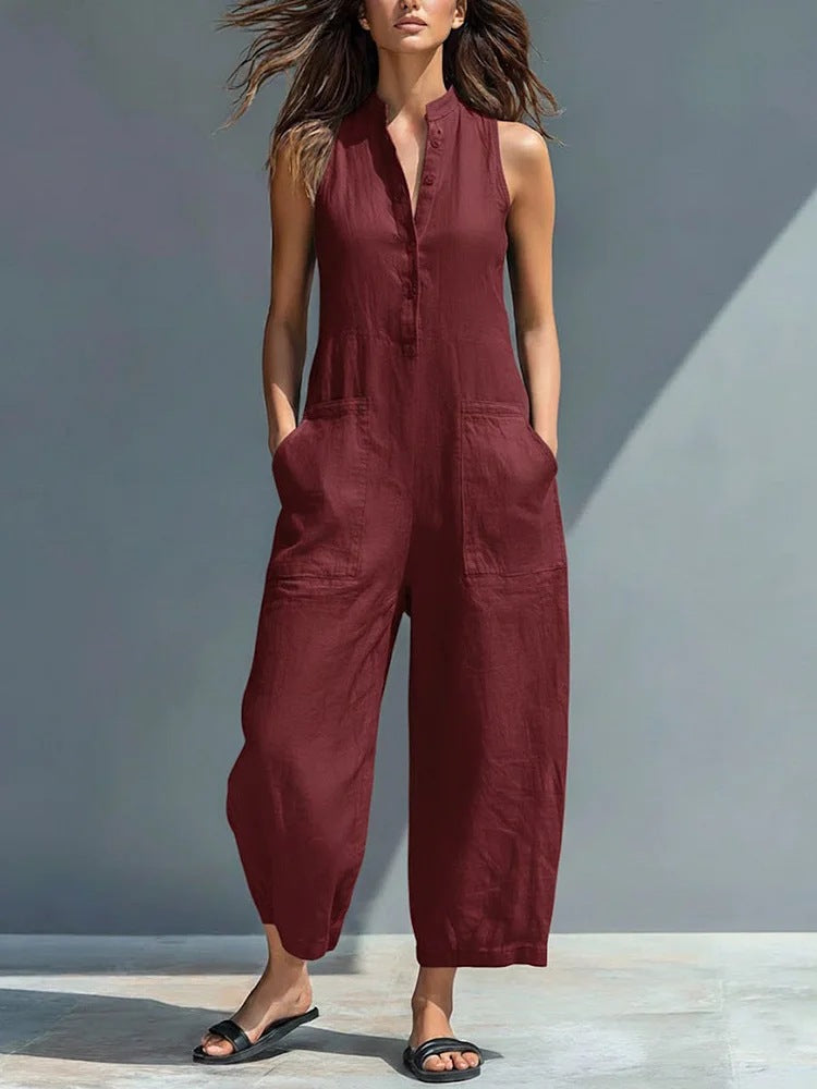 Barbara - Minimalistic Stand-collar Sleeveless Jumpsuit