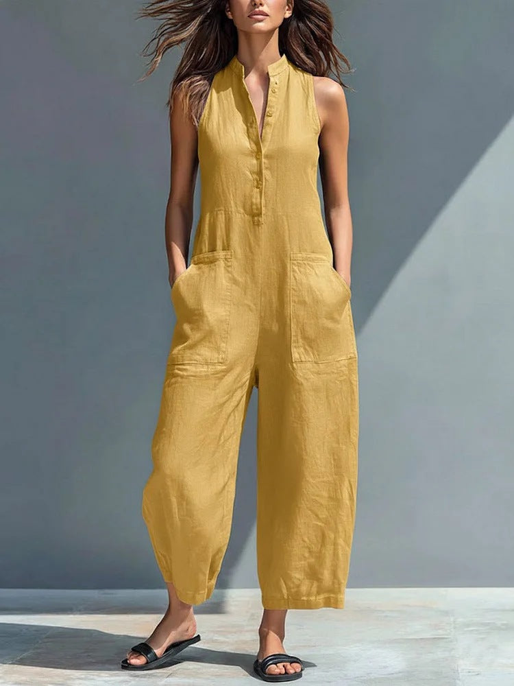 Barbara - Minimalistic Stand-collar Sleeveless Jumpsuit