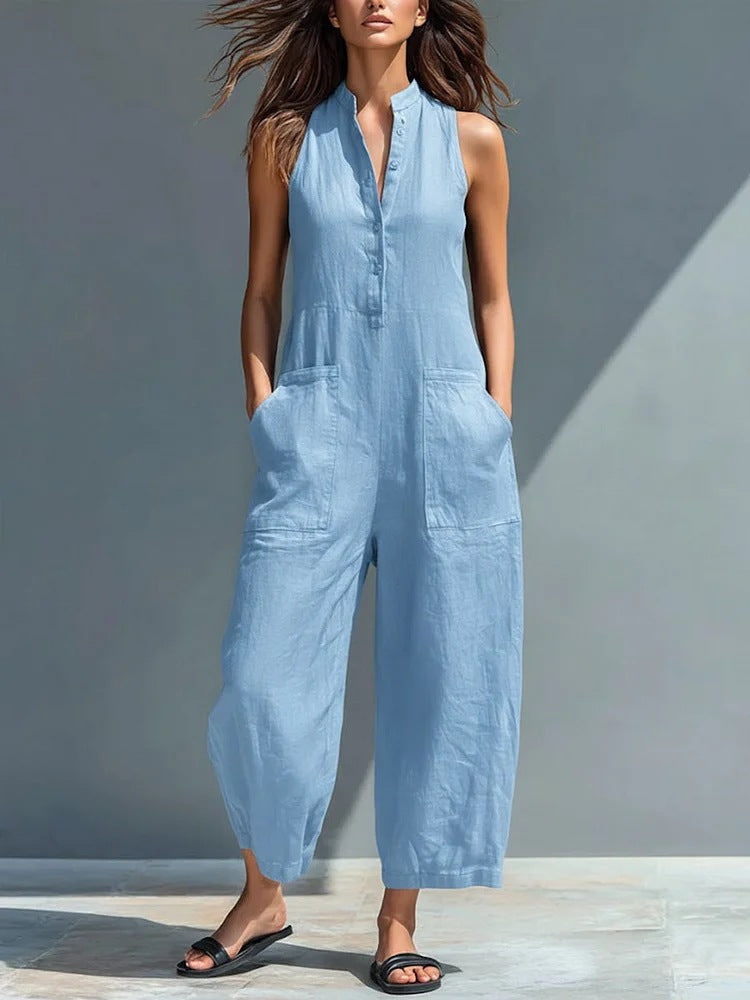 Barbara - Minimalistic Stand-collar Sleeveless Jumpsuit