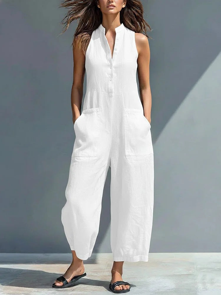 Barbara - Minimalistic Stand-collar Sleeveless Jumpsuit