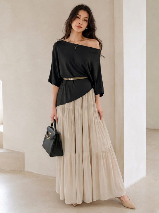 Maison - Elegant Batwing Top & Skirt Set