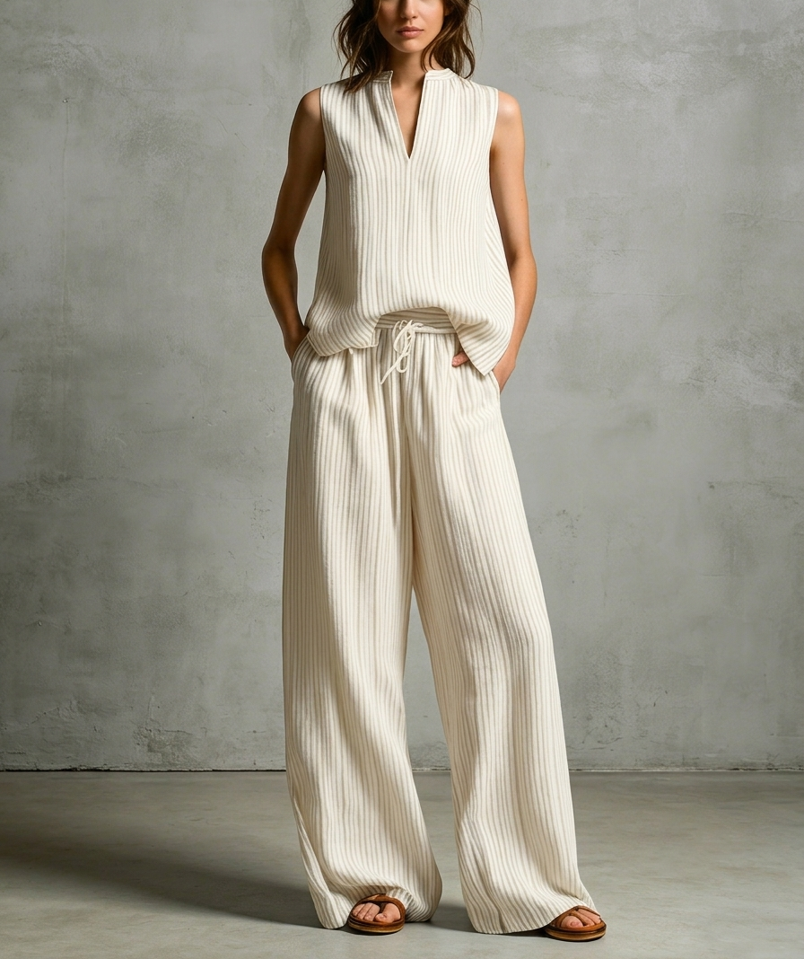 Chloe - Striped Sleeveless V-Neck Two-Piece Set