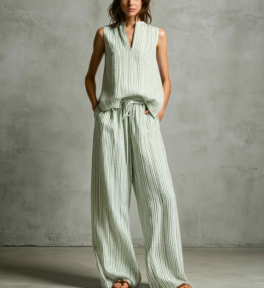 Chloe - Striped Sleeveless V-Neck Two-Piece Set
