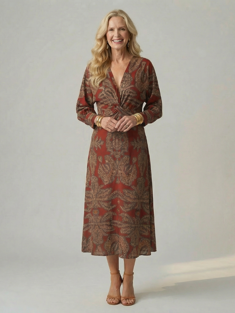 Solara - Comfortable Wrap Midi Dress
