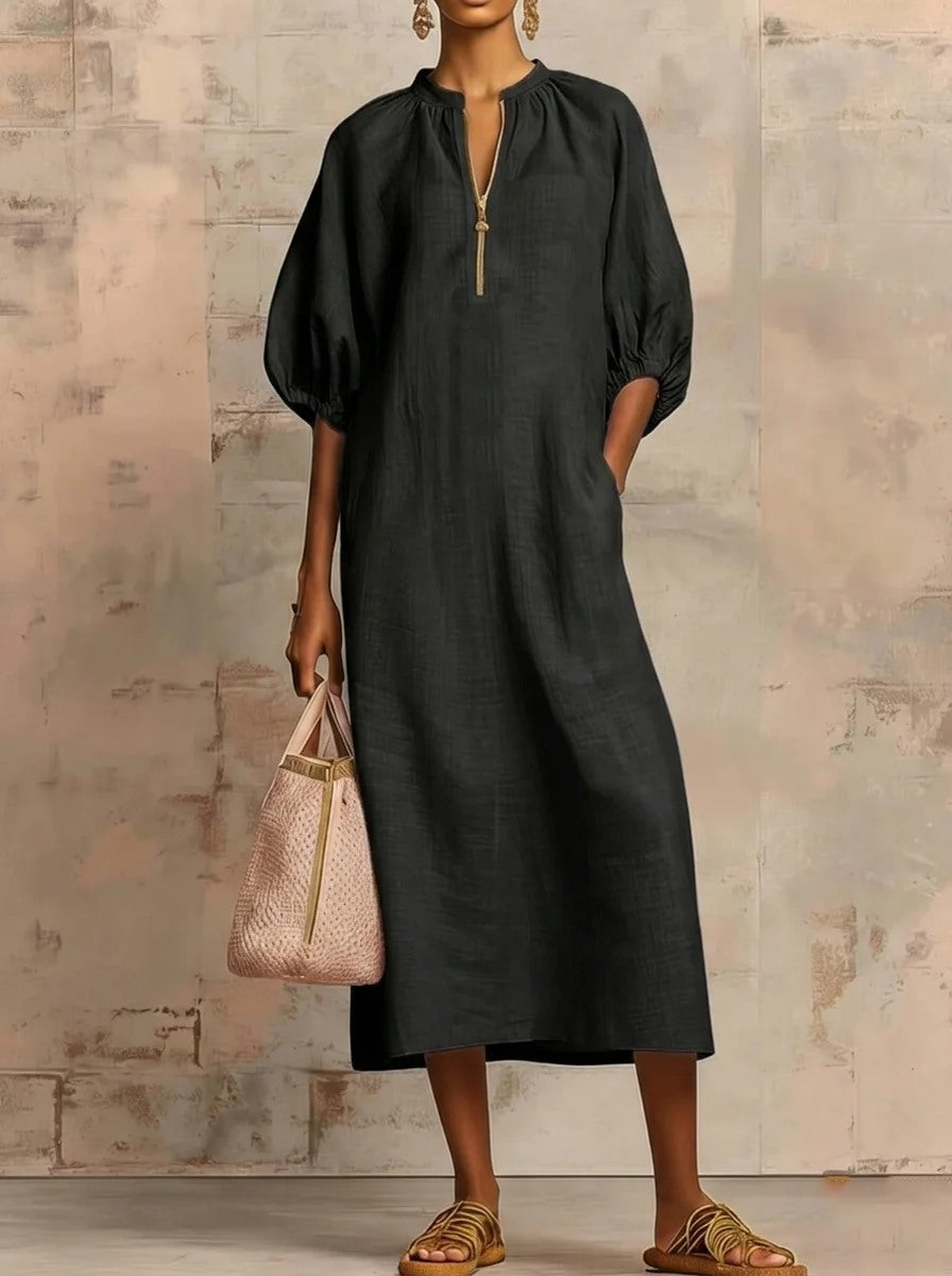 Claris - Midi Puff-Sleeve Dress