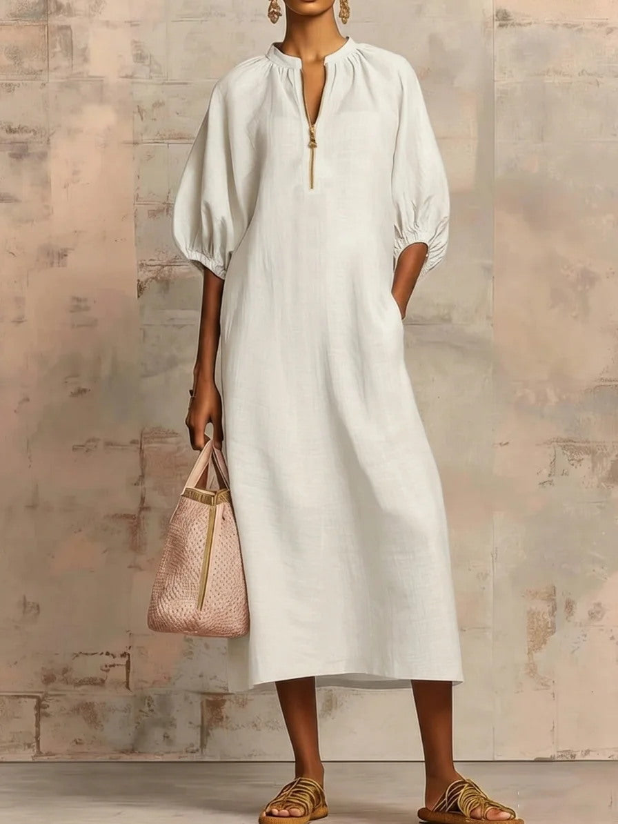 Claris - Midi Puff-Sleeve Dress
