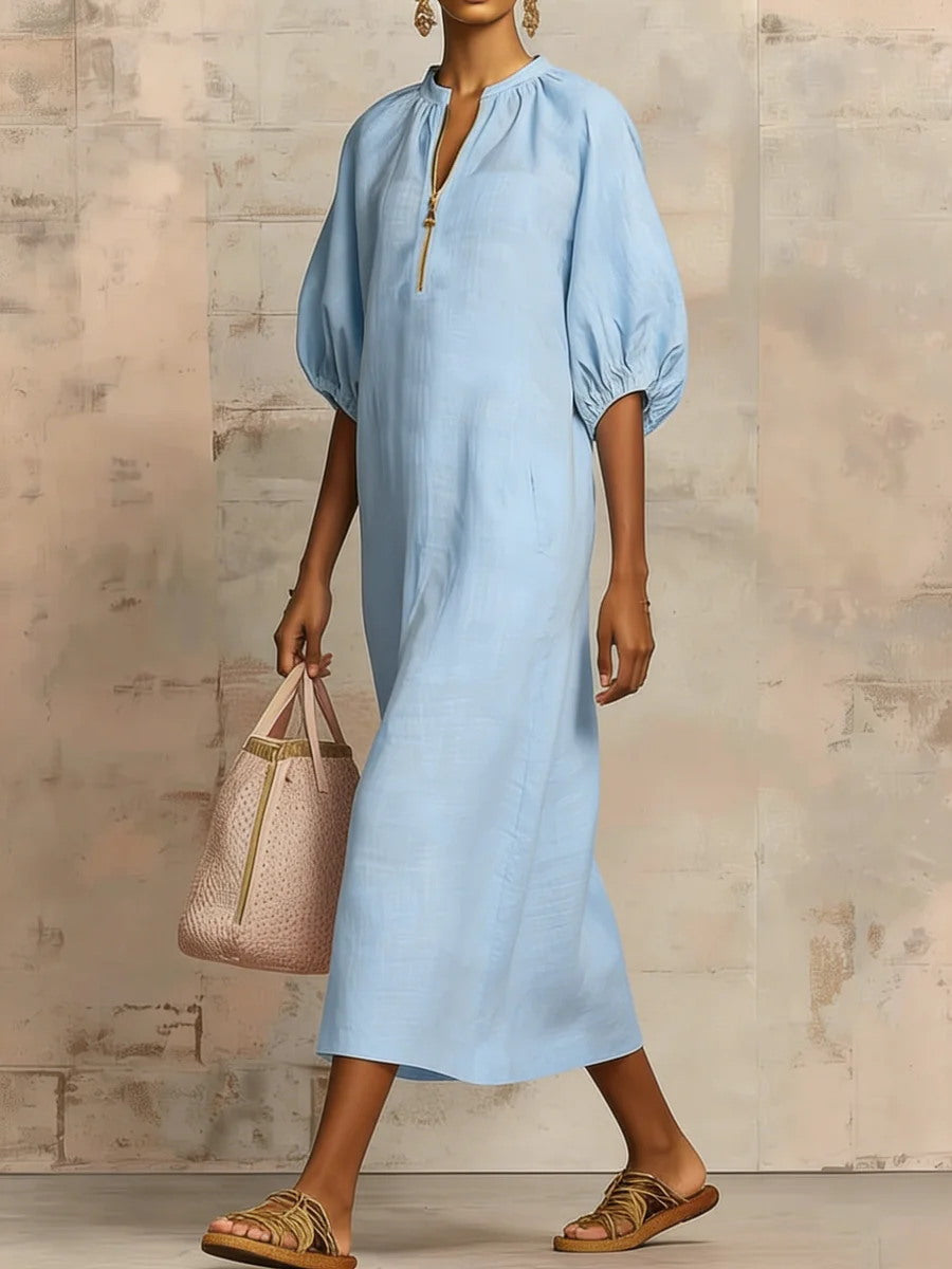 Claris - Midi Puff-Sleeve Dress