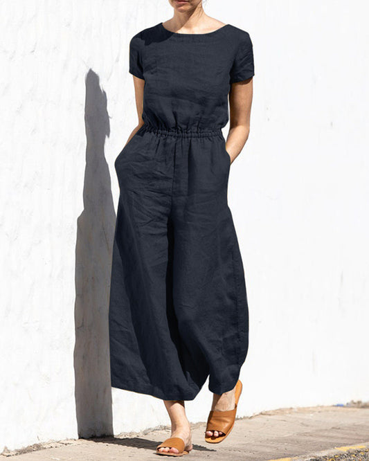 Julia - High Waist Short Sleeve Jumpsuit