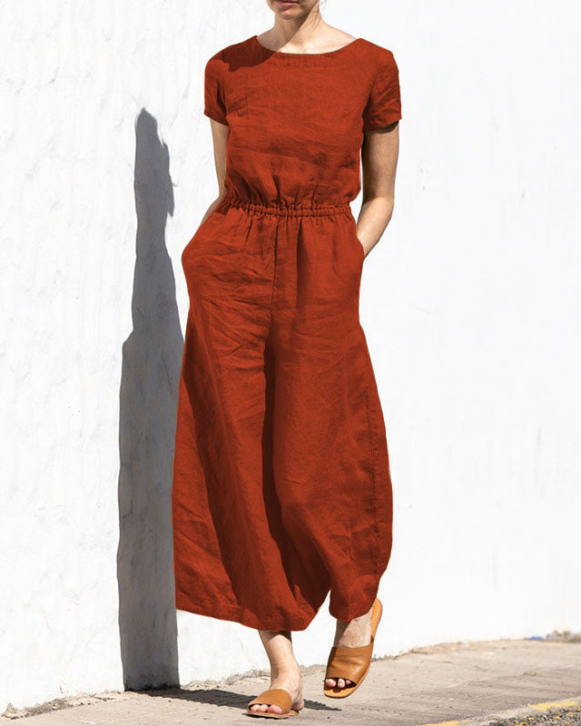 Julia - High Waist Short Sleeve Jumpsuit