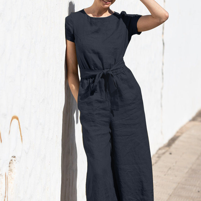Julia - High Waist Short Sleeve Jumpsuit