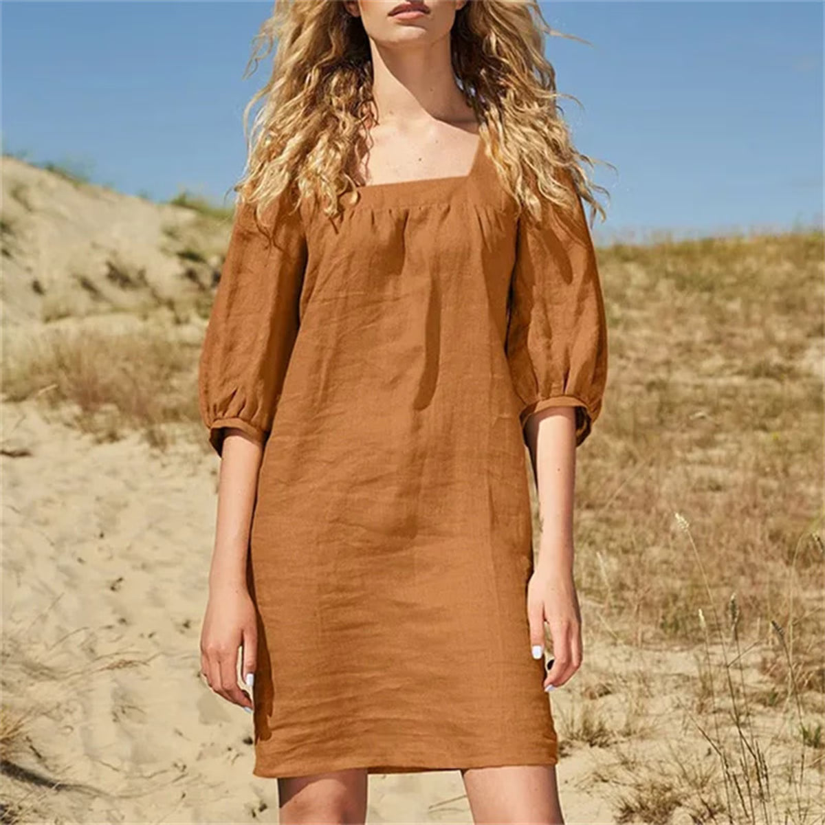 Irene - Square Neck Puff Sleeve Summer Dress