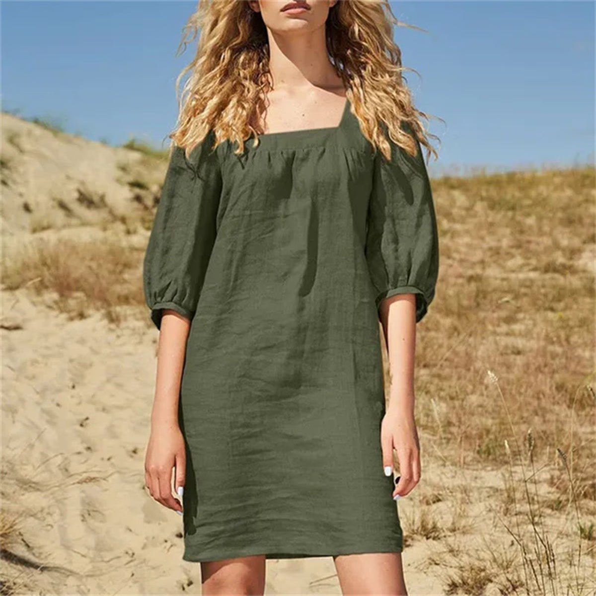 Irene - Square Neck Puff Sleeve Summer Dress