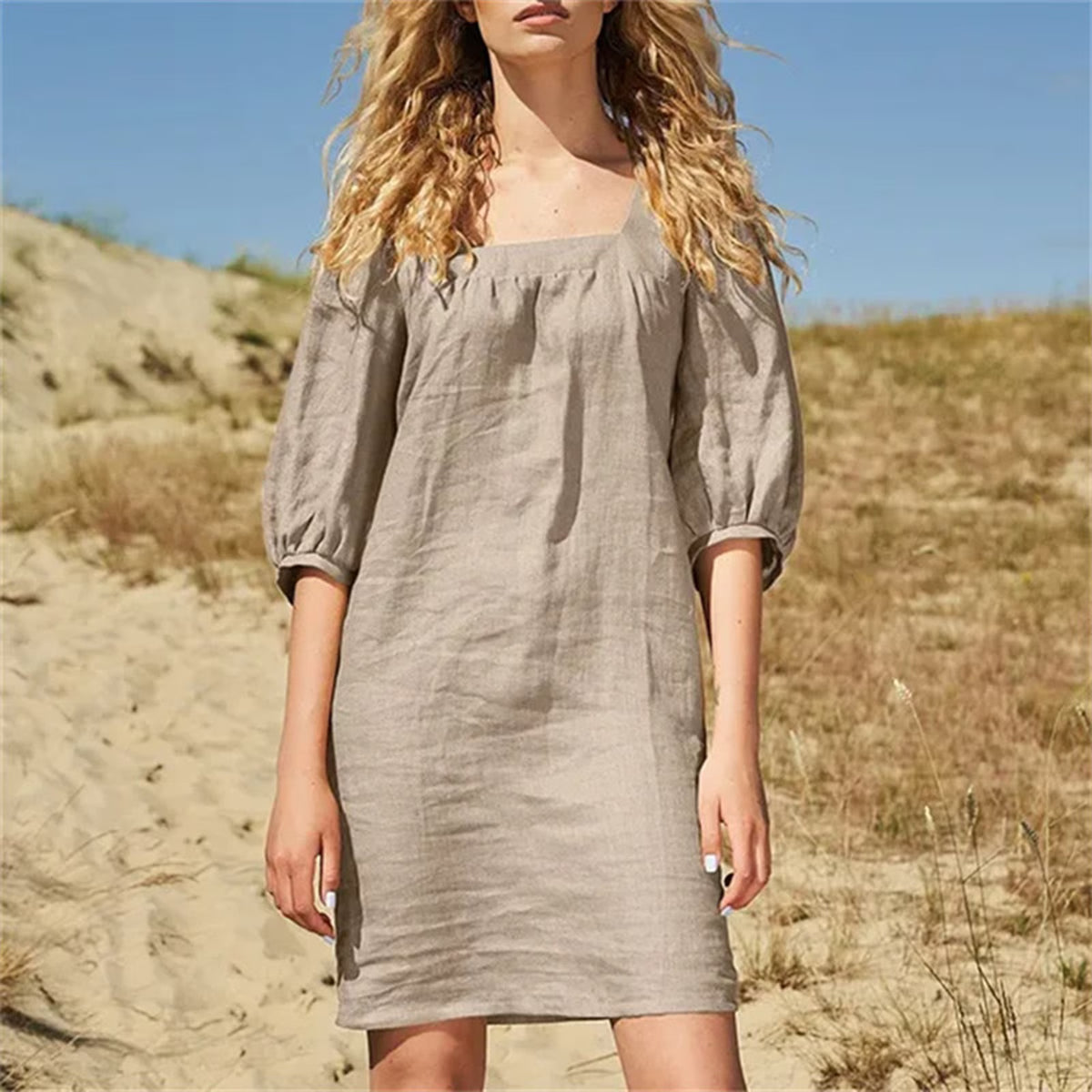 Irene - Square Neck Puff Sleeve Summer Dress