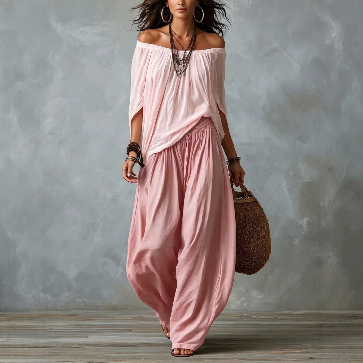 Giselle - Off Shoulder Top and Lantern Pants Two-Piece Set