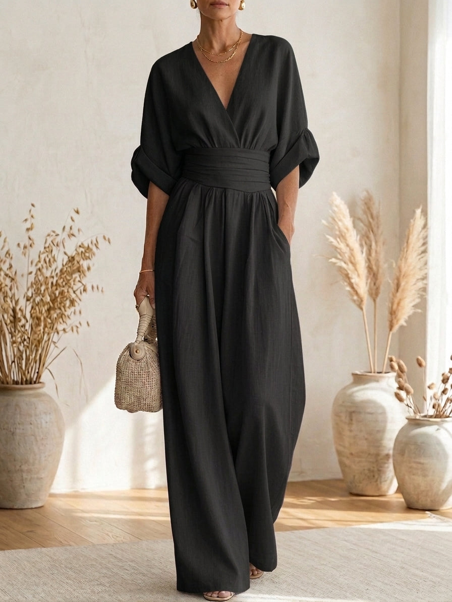 Savannah - Elegant Jumpsuit with V-Neck and High Waist
