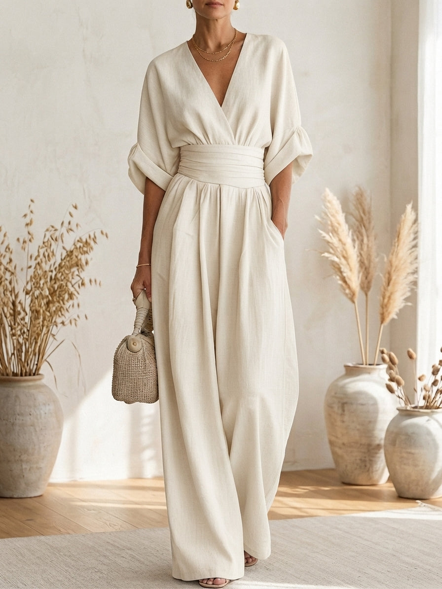 Savannah - Elegant Jumpsuit with V-Neck and High Waist