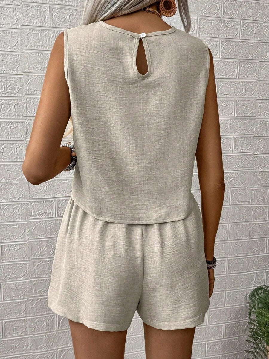Noel - Relaxed Button Tank Top & Shorts Two-Piece Set