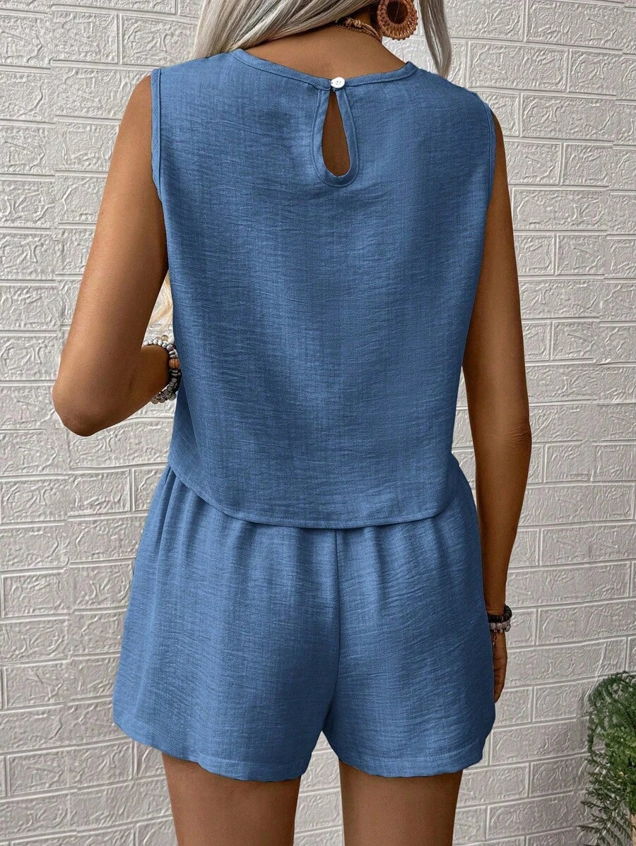 Noel - Relaxed Button Tank Top & Shorts Two-Piece Set