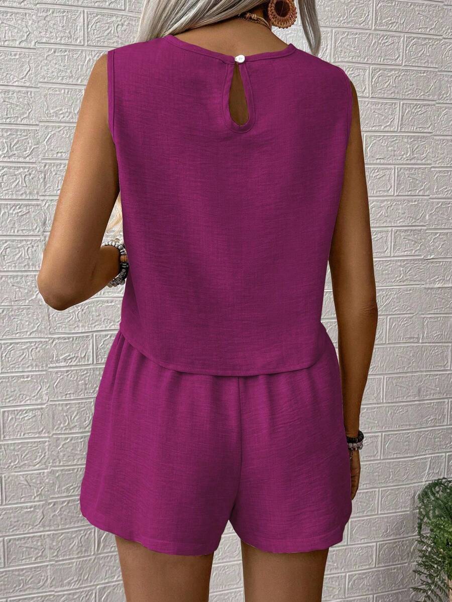 Noel - Relaxed Button Tank Top & Shorts Two-Piece Set