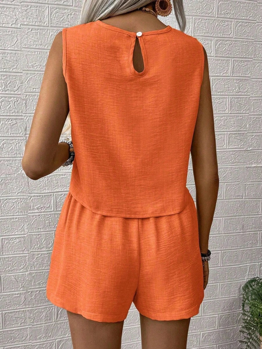 Noel - Relaxed Button Tank Top & Shorts Two-Piece Set