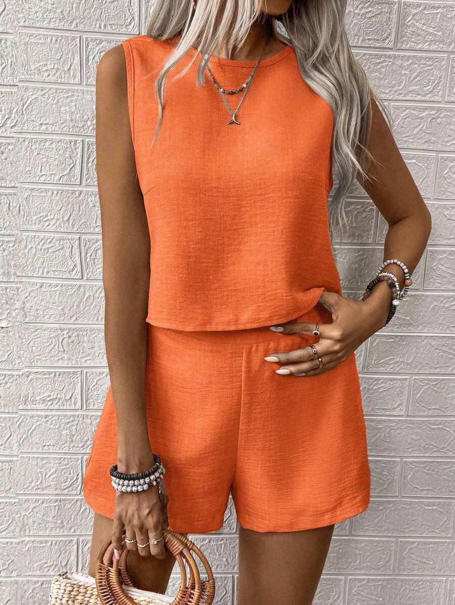 Noel - Relaxed Button Tank Top & Shorts Two-Piece Set