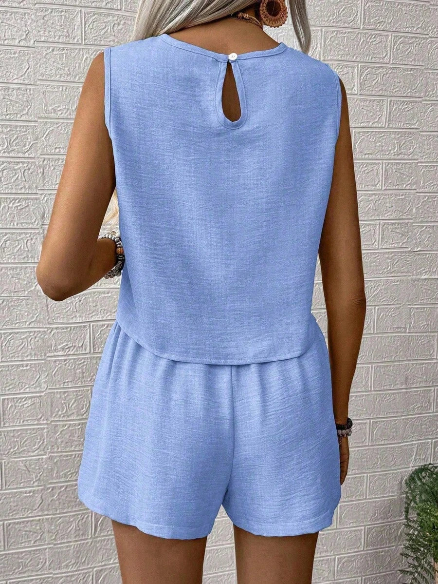 Noel - Relaxed Button Tank Top & Shorts Two-Piece Set