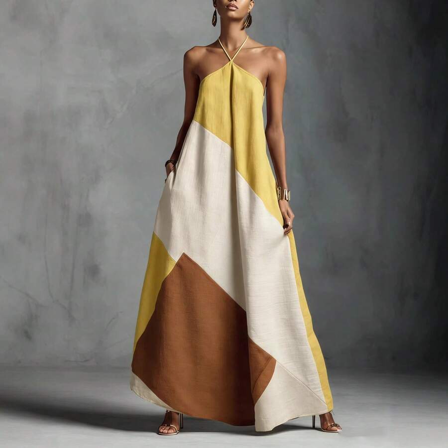 Camila - Bohemian Patchwork Halter Maxi Dress