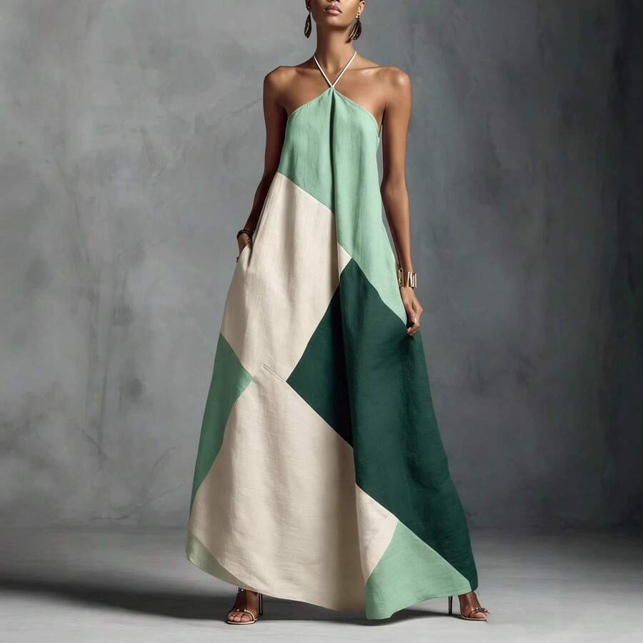 Camila - Bohemian Patchwork Halter Maxi Dress