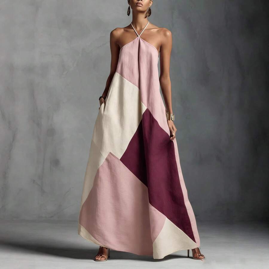 Camila - Bohemian Patchwork Halter Maxi Dress