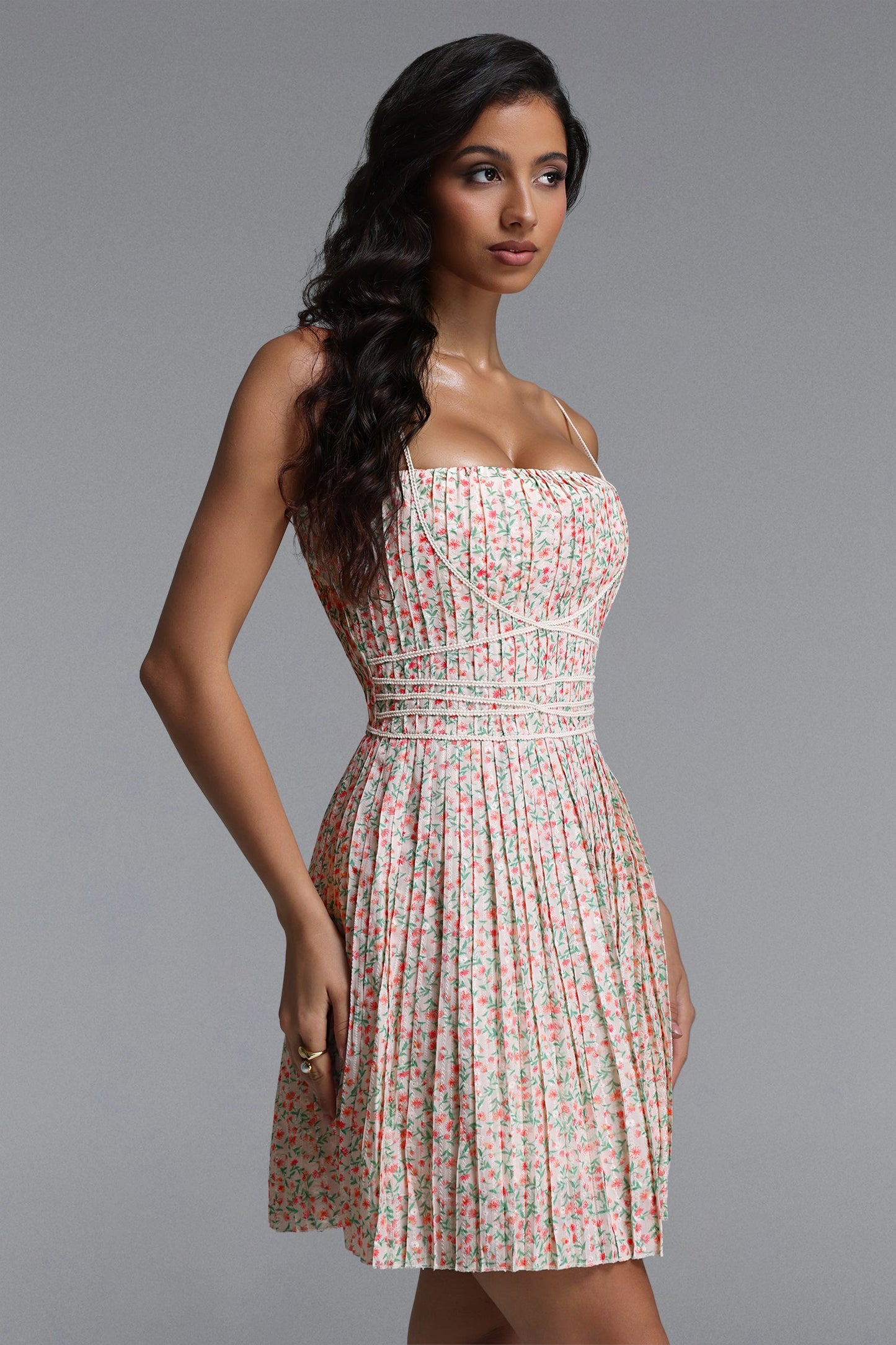 Polla - Sleeveless Floral Print Pleated Woven Mini Dress