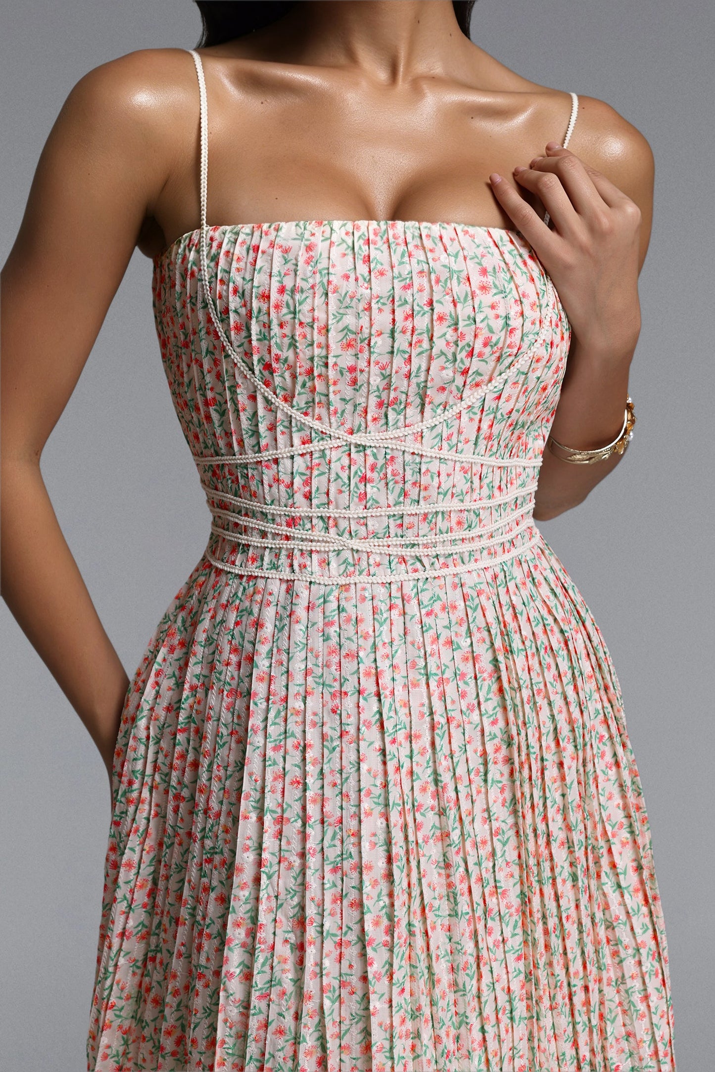Polla - Sleeveless Floral Print Pleated Woven Mini Dress