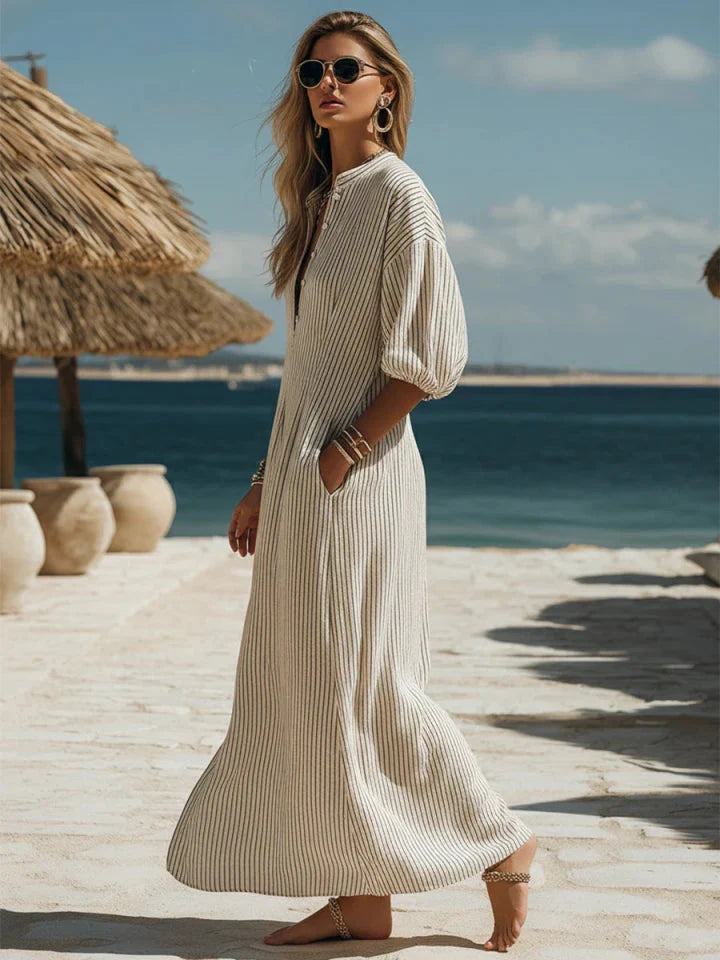 Francesca - Striped Button-Down Midi Dress
