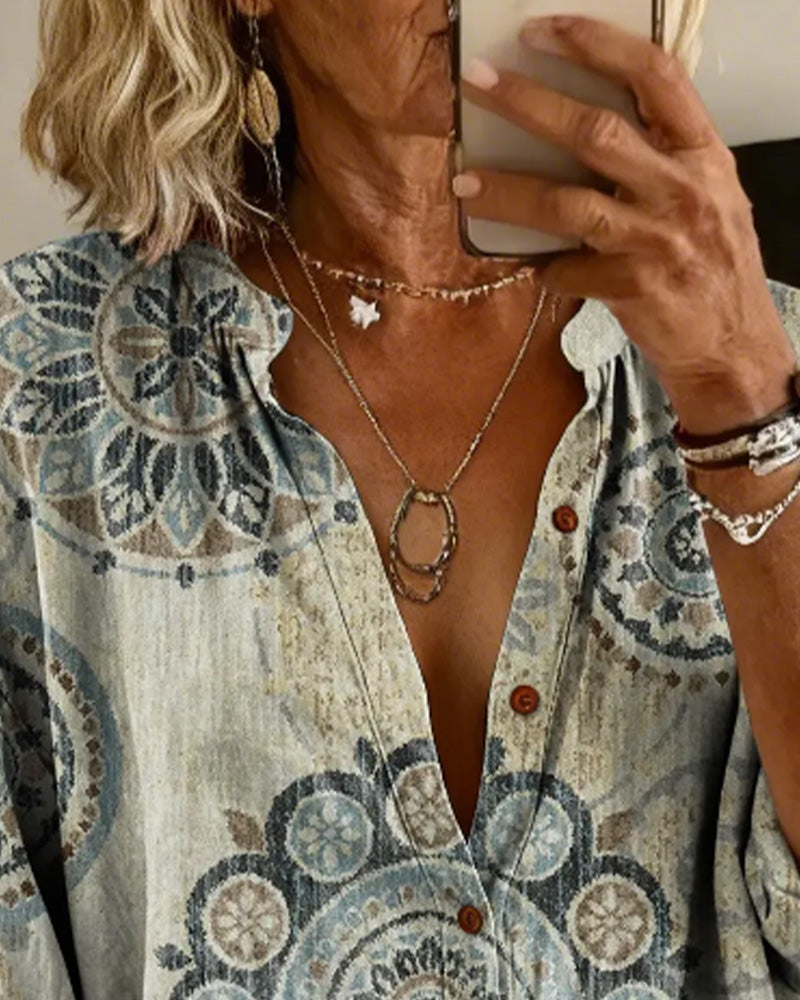 Sarah - Comfortable Mandala Print Long Sleeve Shirt