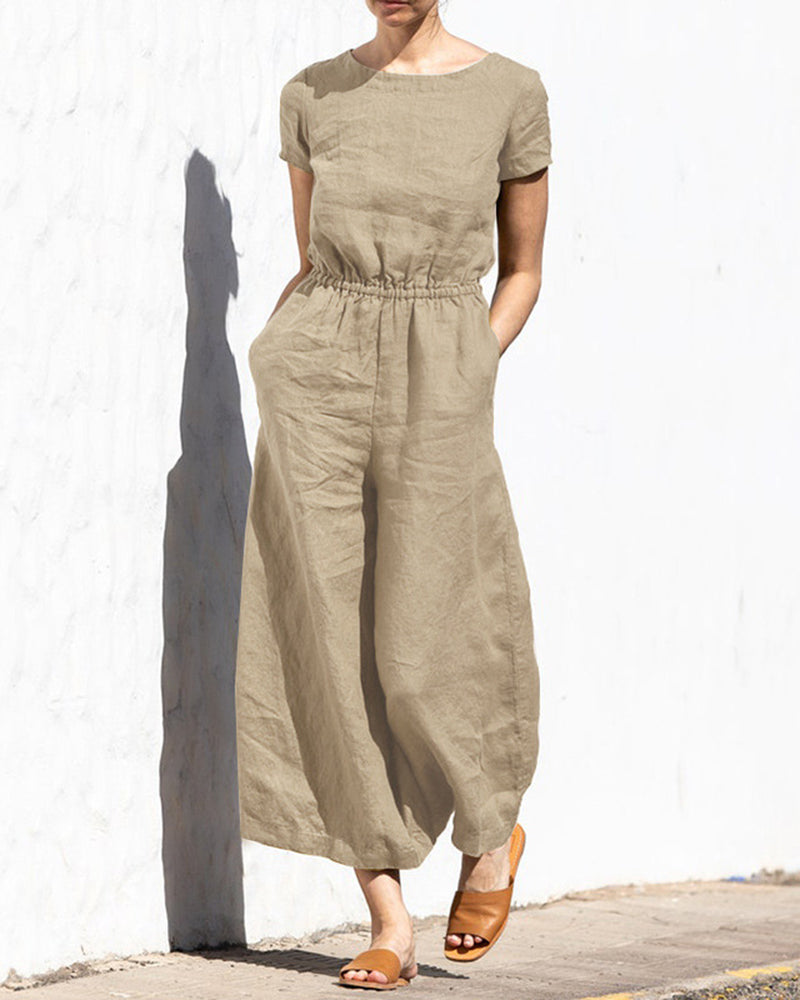 Julia - High Waist Short Sleeve Jumpsuit