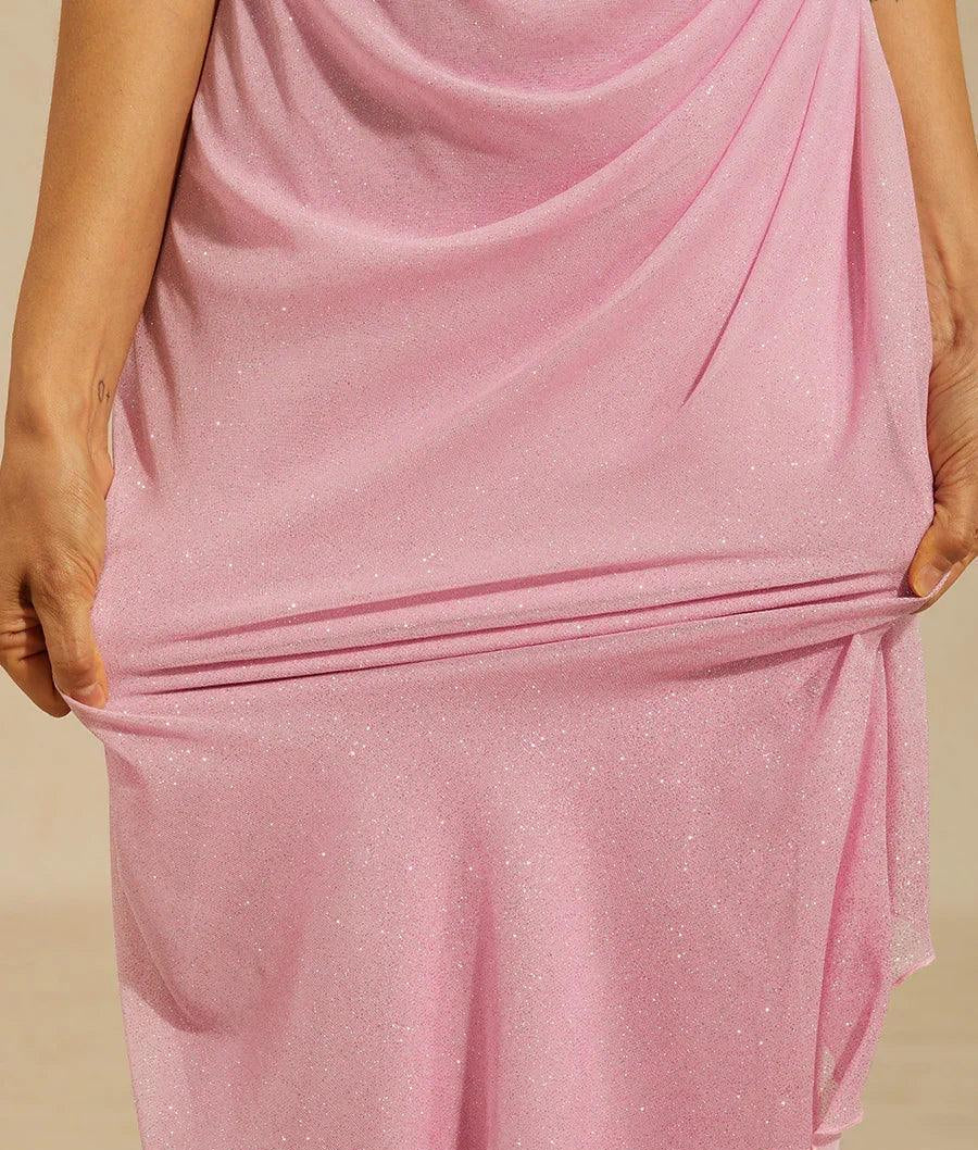 Brigette - Flattering Ankle-Length Glitter Mesh Dress