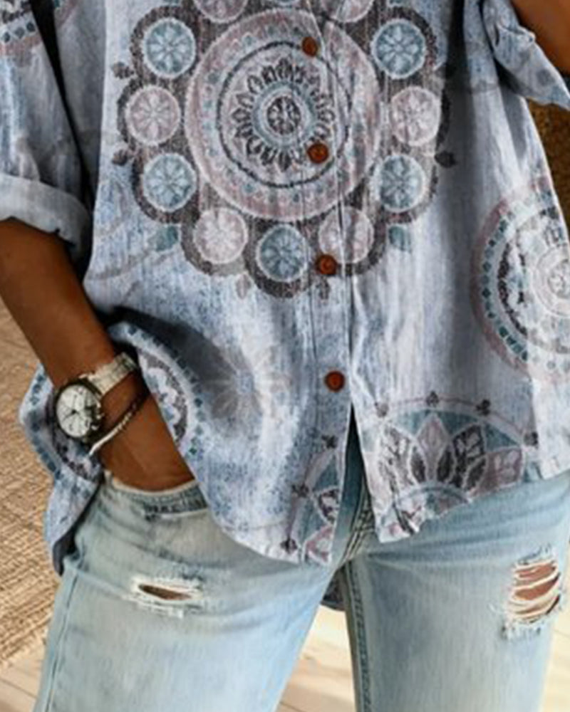 Sarah - Comfortable Mandala Print Long Sleeve Shirt