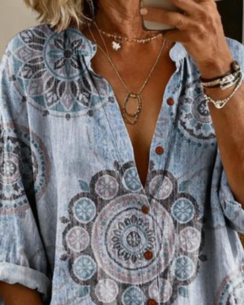 Sarah - Comfortable Mandala Print Long Sleeve Shirt