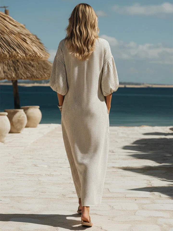 Francesca - Striped Button-Down Midi Dress