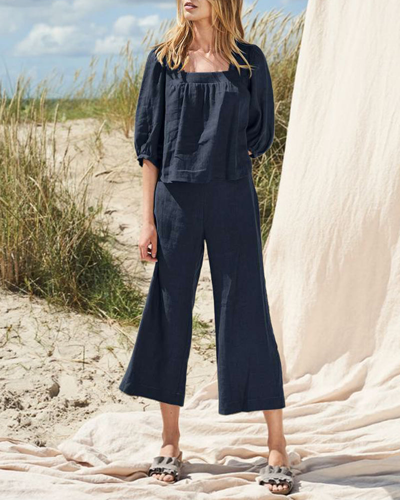 Ella - Mid Sleeve Cropped Pants Two-Piece Set