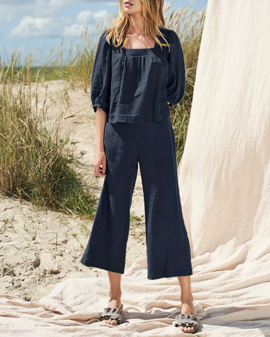 Ella - Mid Sleeve Cropped Pants Two-Piece Set